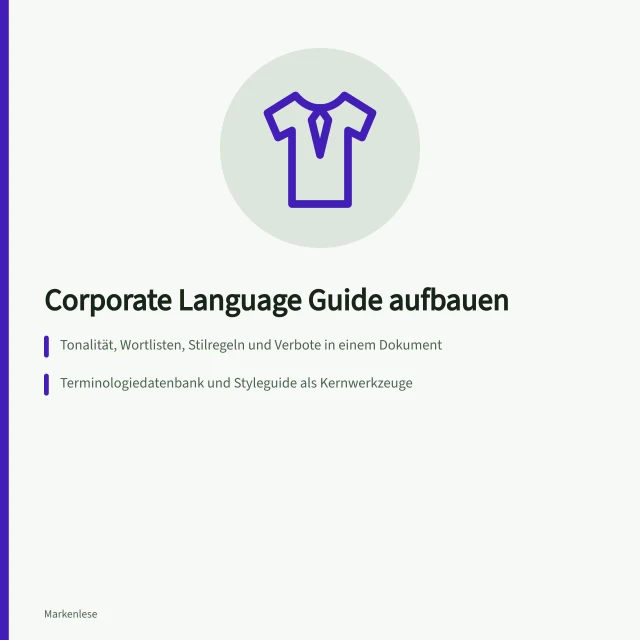 Karte zum Leitfaden für einen Corporate Language Guide. Leitfaden für einen Corporate Language Guide