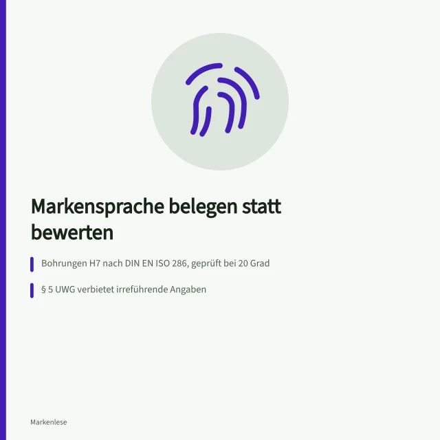 Karte: Markensprache technischer Unternehmen mit Normbezug, Kennzahl und Freigabe-Checkliste. Wie formulieren technische Unternehmen Markensprache ohne Werbeaussagen?